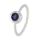 Iolite Solitaire American 925 Sterling Silver Blue Gems Delicate Graceful Ring Jewelry