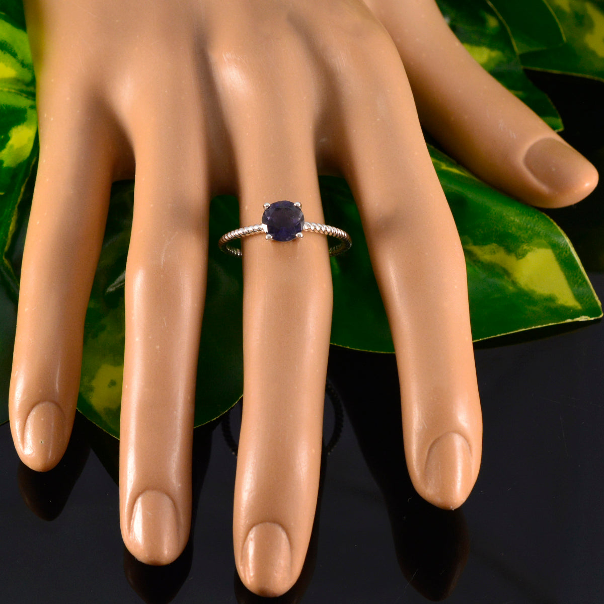 Iolite Solitaire Japanese 92.5 Silver Blue Gemstones Delicate Twist Ring Jewelry