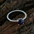 Iolite Solitaire Japanese 92.5 Silver Blue Gemstones Delicate Twist Ring Jewelry