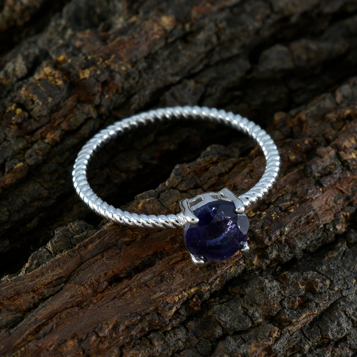 Iolite Solitaire Japanese 92.5 Silver Blue Gemstones Delicate Twist Ring Jewelry