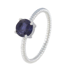 Iolite Solitaire Japanese 92.5 Silver Blue Gemstones Delicate Twist Ring Jewelry