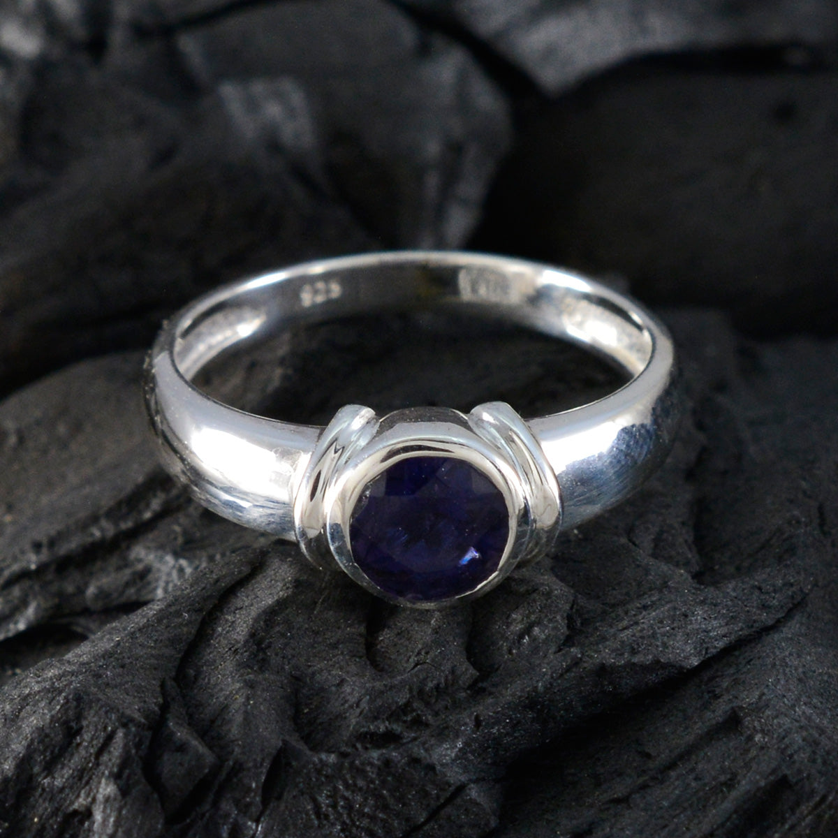 Iolite Solitaire Russian Sterling Silver Blue Gemstone Featherlight Modern Ring Jewelry