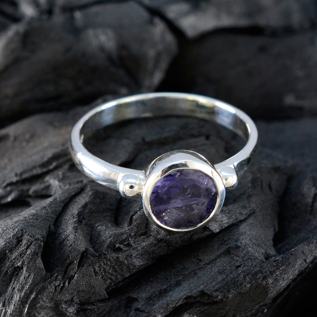 Iolite Solitaire French Sterling Silver Blue Gemstones Slim Sophisticated Ring Jewelry