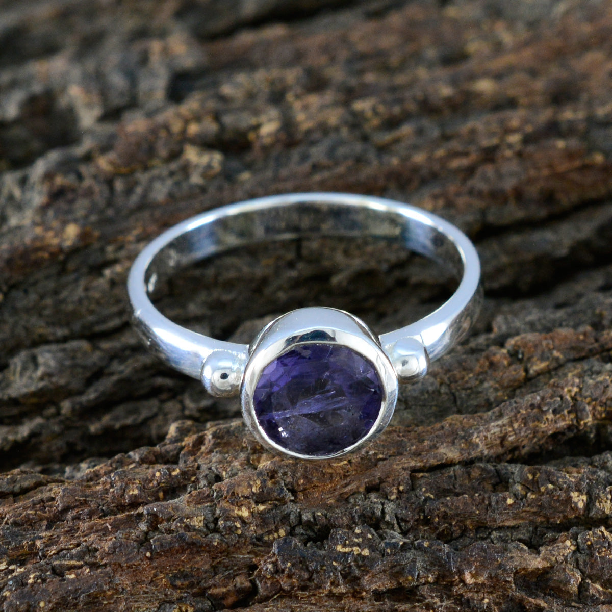Iolite Solitaire French Sterling Silver Blue Gemstones Slim Sophisticated Ring Jewelry