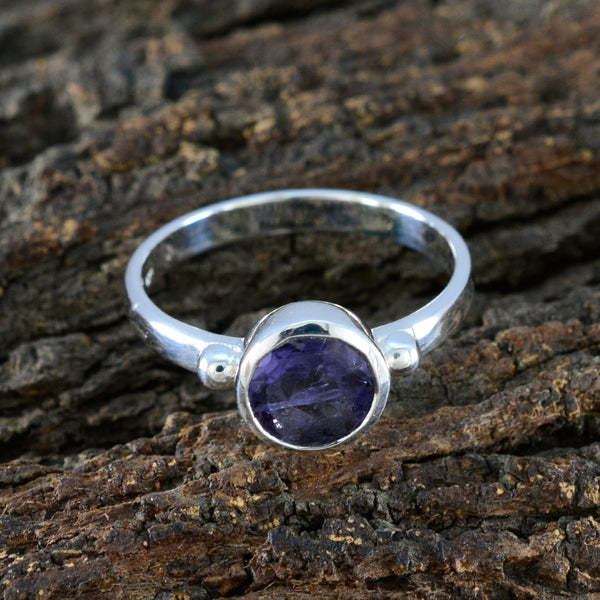 Iolite Solitaire French Sterling Silver Blue Gemstones Slim Sophisticated Ring Jewelry