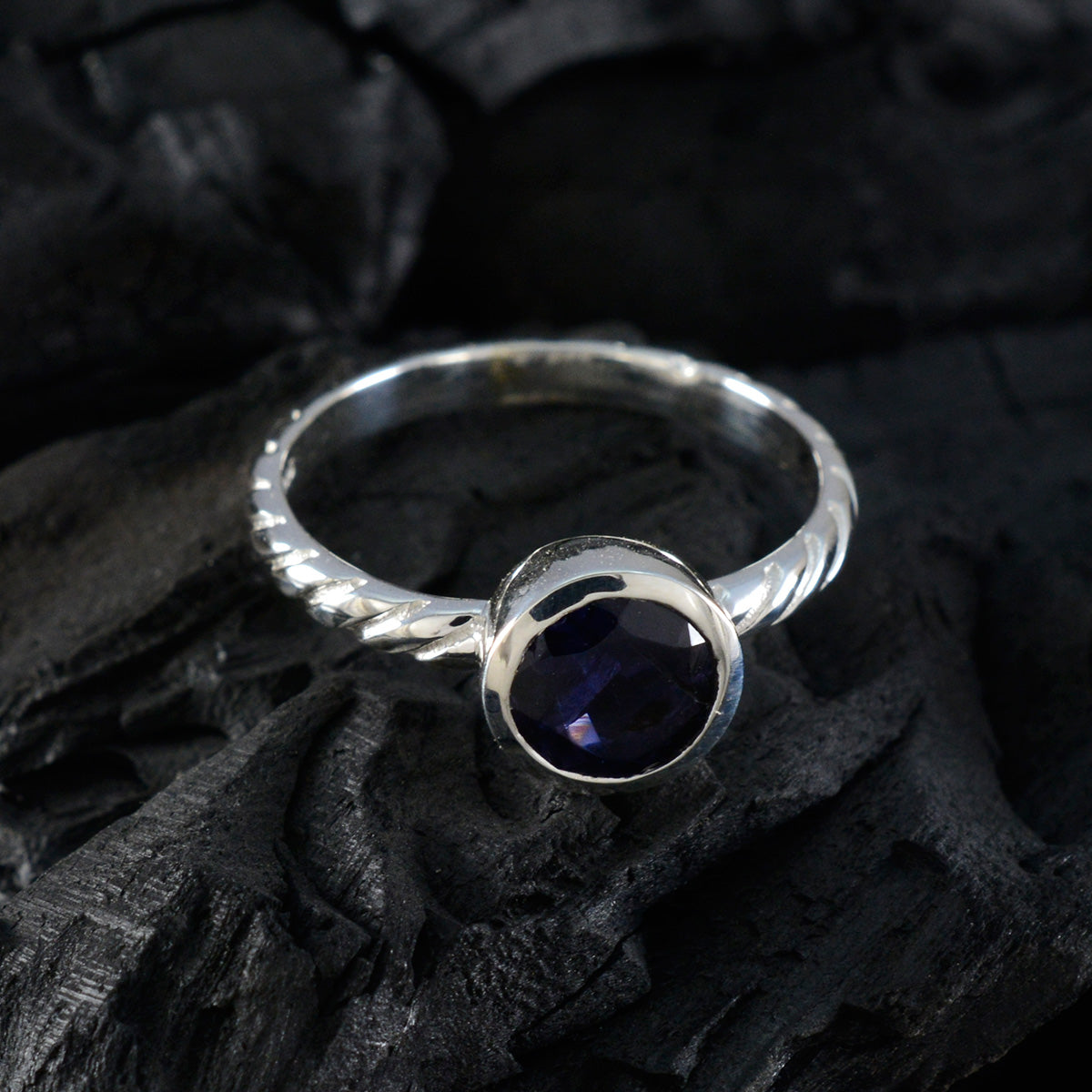 Iolite Solitaire Korean Sterling Silver Blue Gemstone Dainty Romantic Ring Jewellery