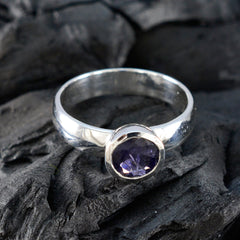 Iolite Solitaire Egyptian 92.5 Silver Blue Gemstone Tiny Feminine Ring Jewelry
