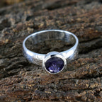 Iolite Solitaire Egyptian 92.5 Silver Blue Gemstone Tiny Feminine Ring Jewelry