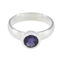 Iolite Solitaire Egyptian 92.5 Silver Blue Gemstone Tiny Feminine Ring Jewelry