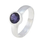 Iolite Solitaire Egyptian 92.5 Silver Blue Gemstone Tiny Feminine Ring Jewelry