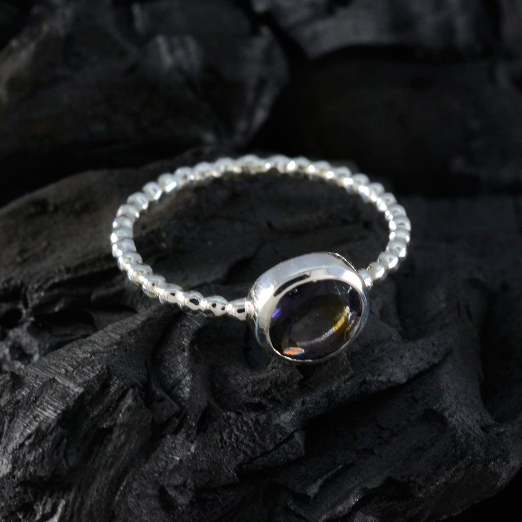 Iolite Solitaire Korean 92.5 Silver Blue Gemstones Delicate Twist Ring Jewelry