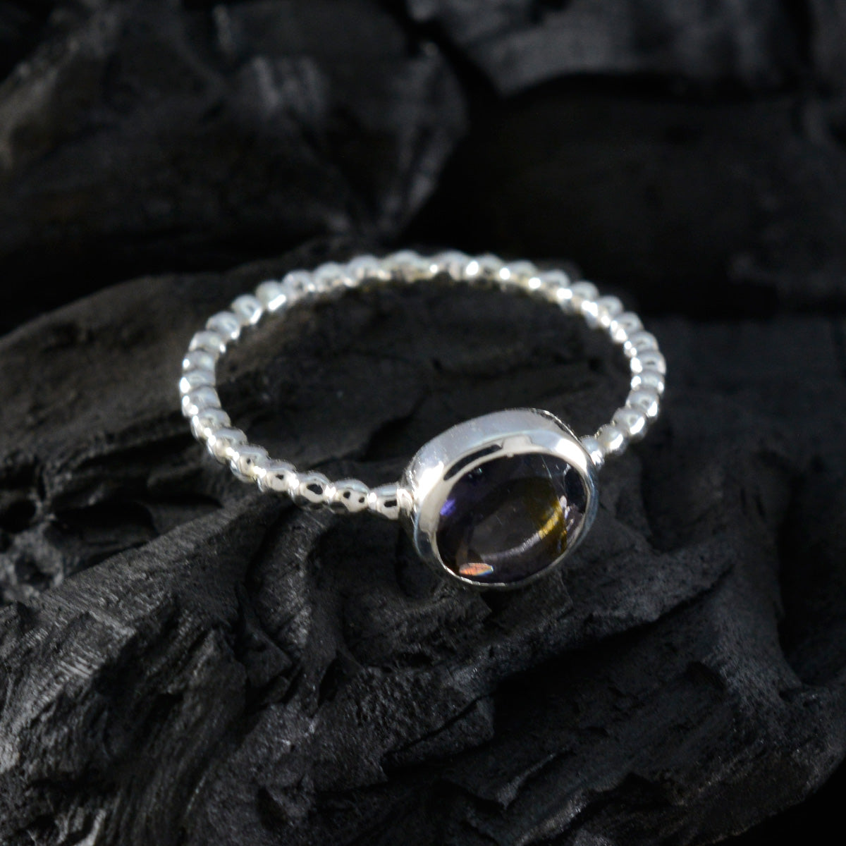 Iolite Solitaire Korean 92.5 Silver Blue Gemstones Delicate Twist Ring Jewelry