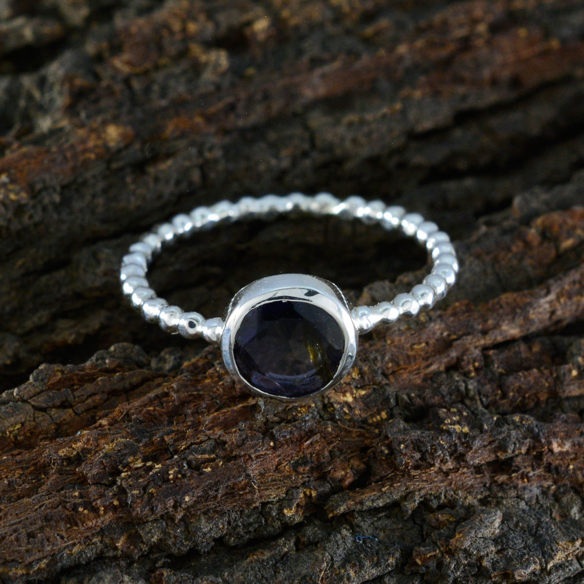 Iolite Solitaire Korean 92.5 Silver Blue Gemstones Delicate Twist Ring Jewelry