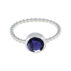 Iolite Solitaire Korean 92.5 Silver Blue Gemstones Delicate Twist Ring Jewelry