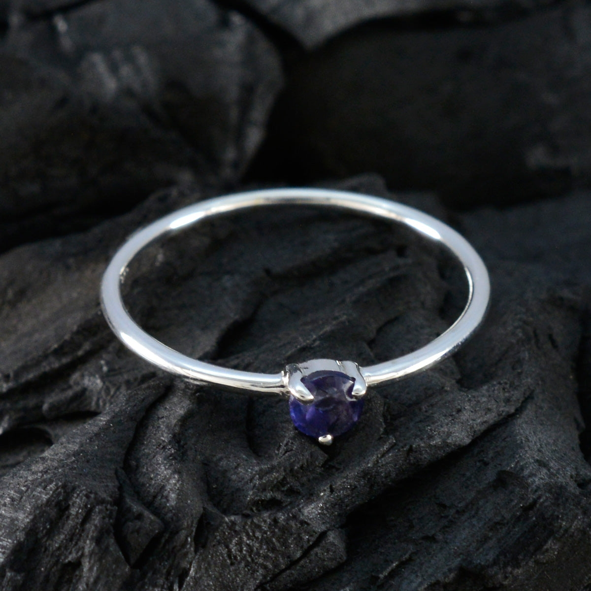 Iolite Solitaire Turkish 925 Silver Blue Gemstone Minimalist Luxurious Ring Jewelry