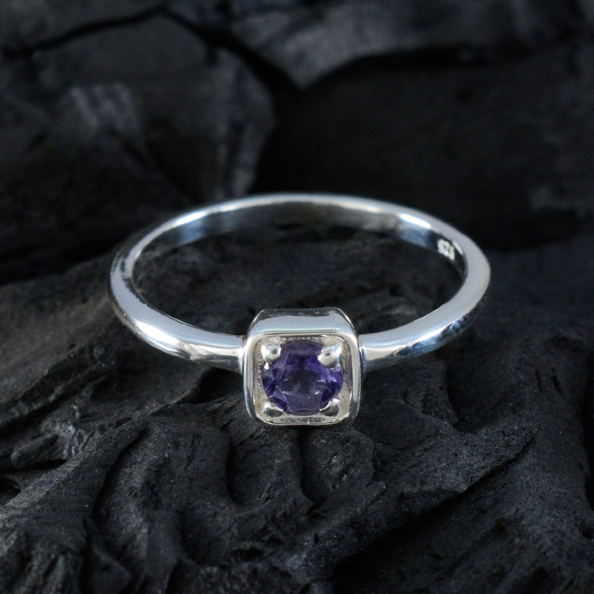 Iolite Solitaire Turkish Sterling Silver Blue Gems Delicate Sophisticated Ring Jewelry