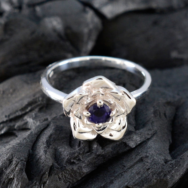 Iolite Solitaire French Sterling Silver Blue Gemstones Tiny Floral Ring Jewellery