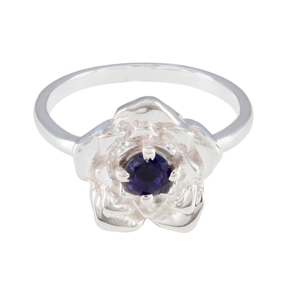 Iolite Solitaire French Sterling Silver Blue Gemstones Tiny Floral Ring Jewellery Immagine principale del prodotto