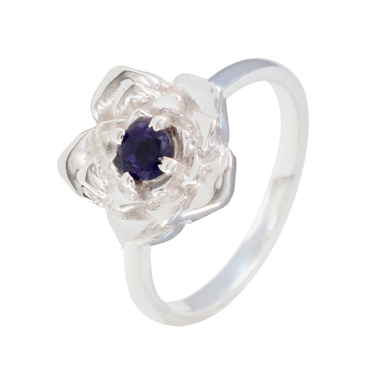 Iolite Solitaire French Sterling Silver Blue Gemstones Tiny Floral Ring Jewellery
