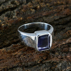 Iolite Solitaire African Silver Blue Gems Eye catching Modern Ring Jewelry