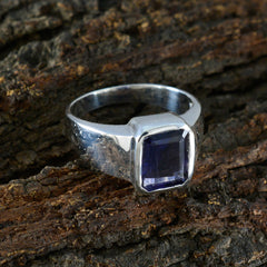 Iolite Solitaire African Silver Blue Gems Eye catching Modern Ring Jewelry