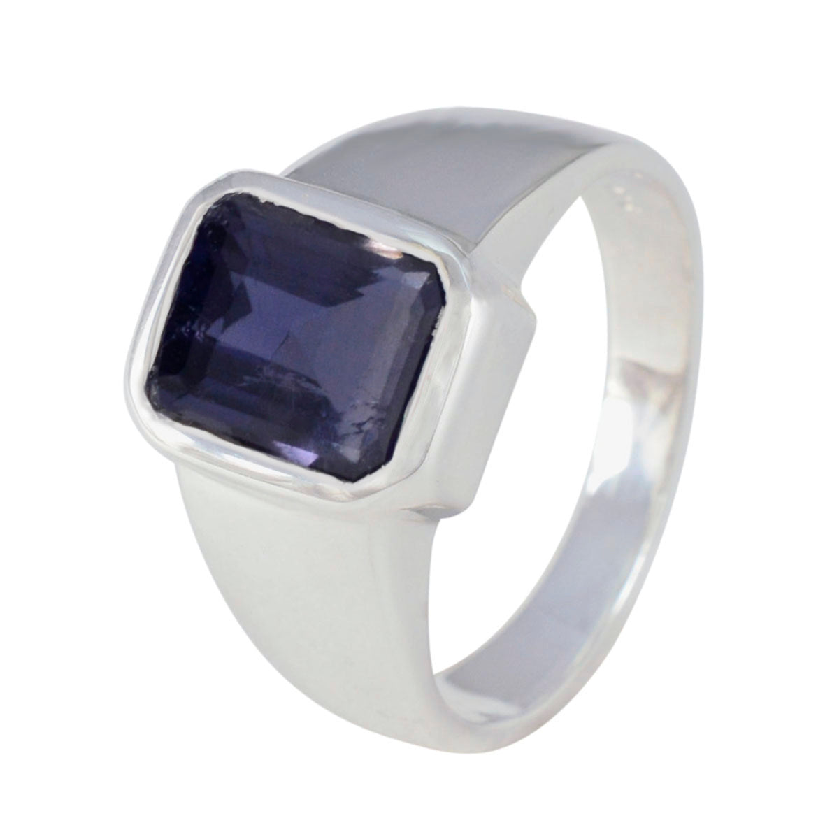 Iolite Solitaire African Silver Blue Gems Eye catching Modern Ring Jewelry