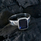 Iolite Solitaire Russian 92.5 Silver Blue Gems Slim Feminine Ring Jewellery