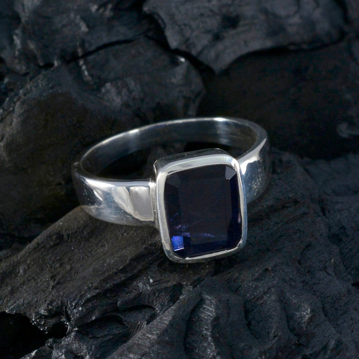 Iolite Solitaire Russian 92.5 Silver Blue Gems Slim Feminine Ring Jewellery