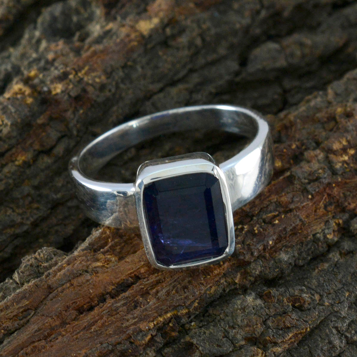 Iolite Solitaire Russian 92.5 Silver Blue Gems Slim Feminine Ring Jewellery