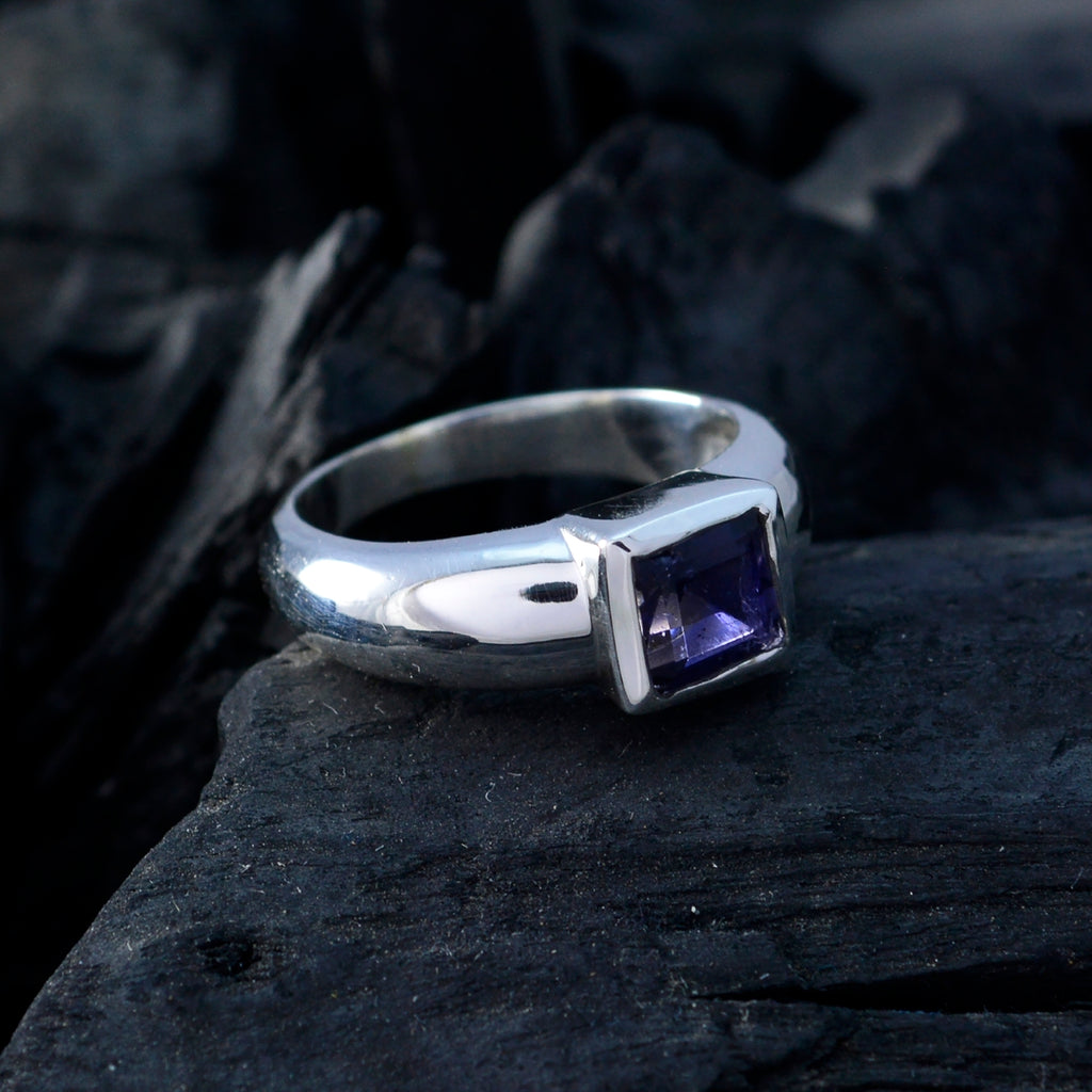 Iolite Solitaire Egyptian 925 Silver Blue Gems Slim Modern Ring Jewelry