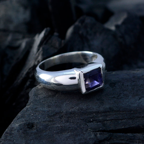 Iolite Solitaire Egyptian 925 Silver Blue Gems Slim Modern Ring Jewelry