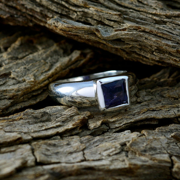 Iolite Solitaire Egyptian 925 Silver Blue Gems Slim Modern Ring Jewelry