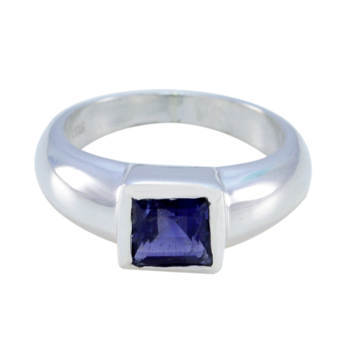Iolite Solitaire Egyptian 925 Silver Blue Gems Slim Modern Ring Jewelry メイン画像
