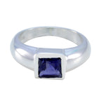 Iolite Solitaire Egyptian 925 Silver Blue Gems Slim Modern Ring Jewelry