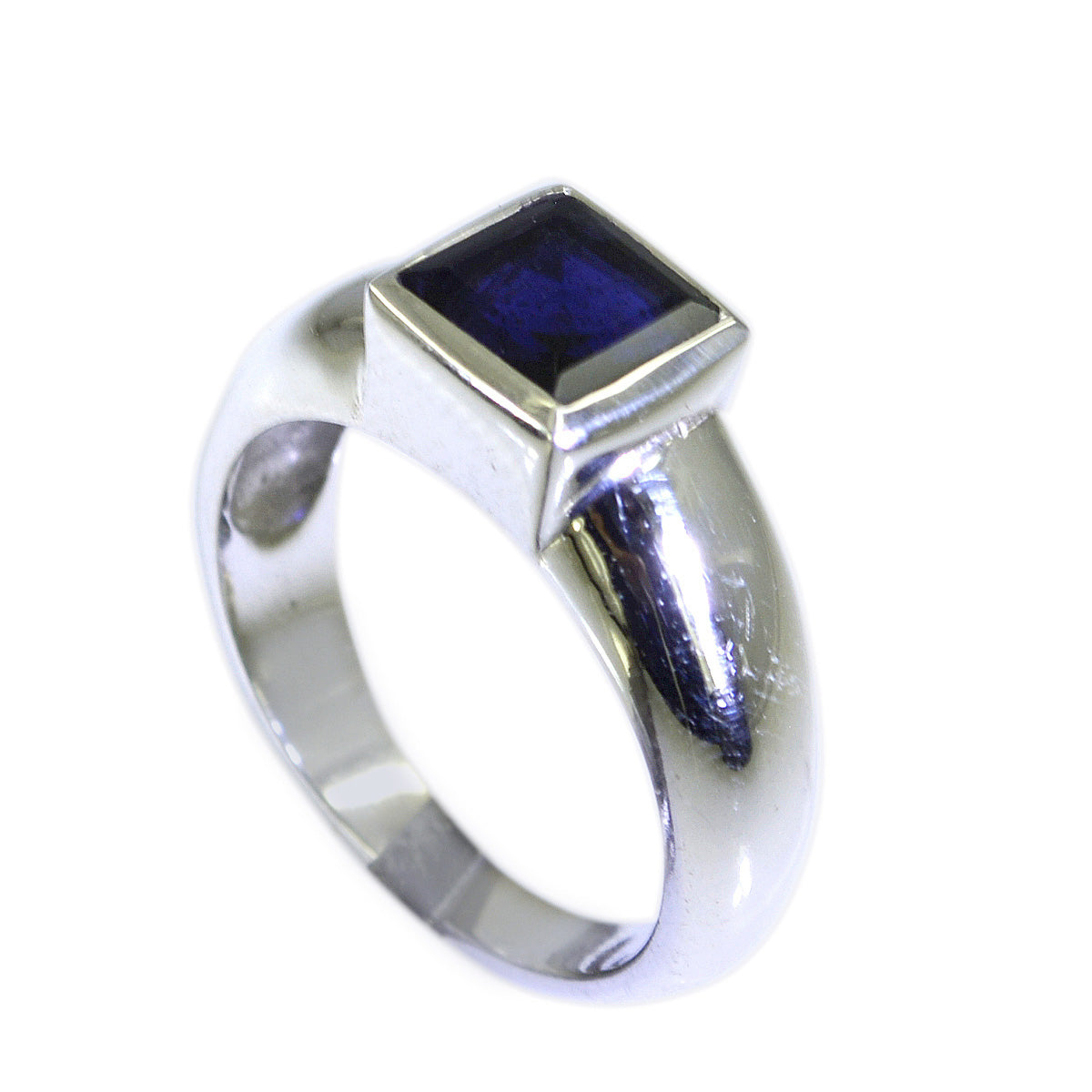 Iolite Solitaire Egyptian 925 Silver Blue Gems Slim Modern Ring Jewelry