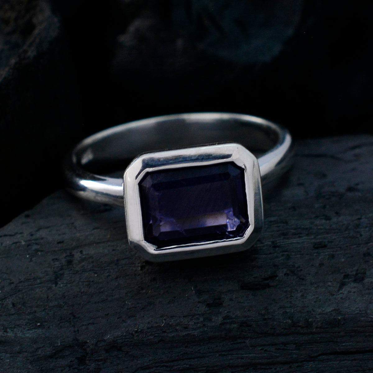 Iolite Solitaire Egyptian Sterling Silver Blue Gemstones Tiny Abstract Ring Jewellery