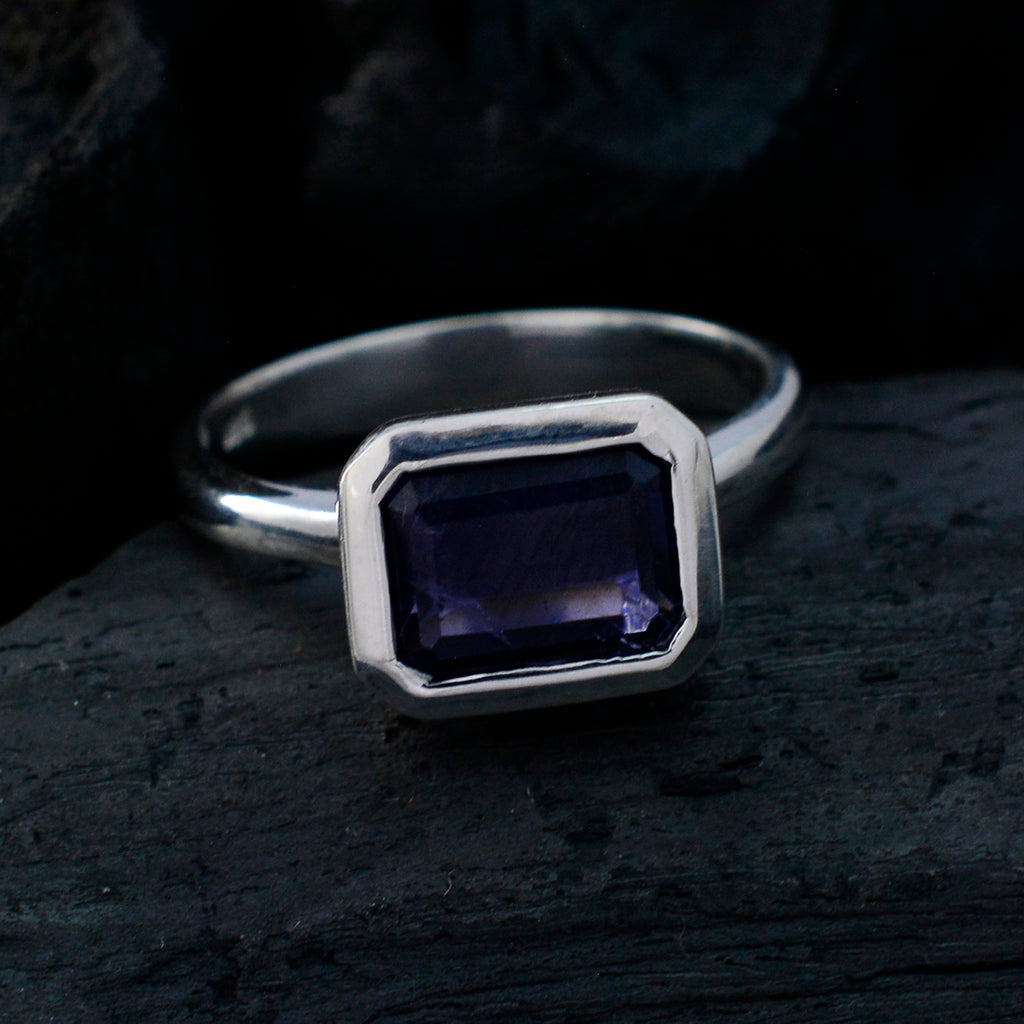 Iolite Solitaire Egyptian Sterling Silver Blue Gemstones Tiny Abstract Ring Jewellery