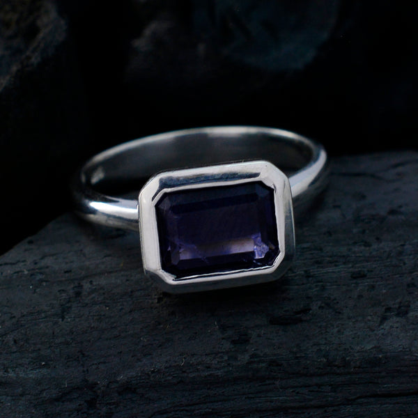 Iolite Solitaire Egyptian Sterling Silver Blue Gemstones Tiny Abstract Ring Jewellery
