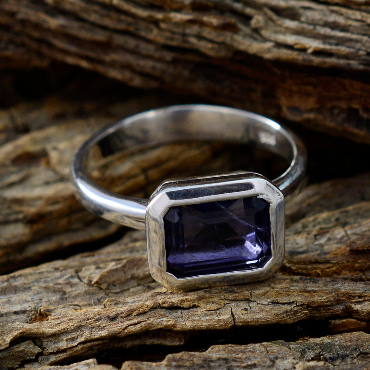 Iolite Solitaire Egyptian Sterling Silver Blue Gemstones Tiny Abstract Ring Jewellery