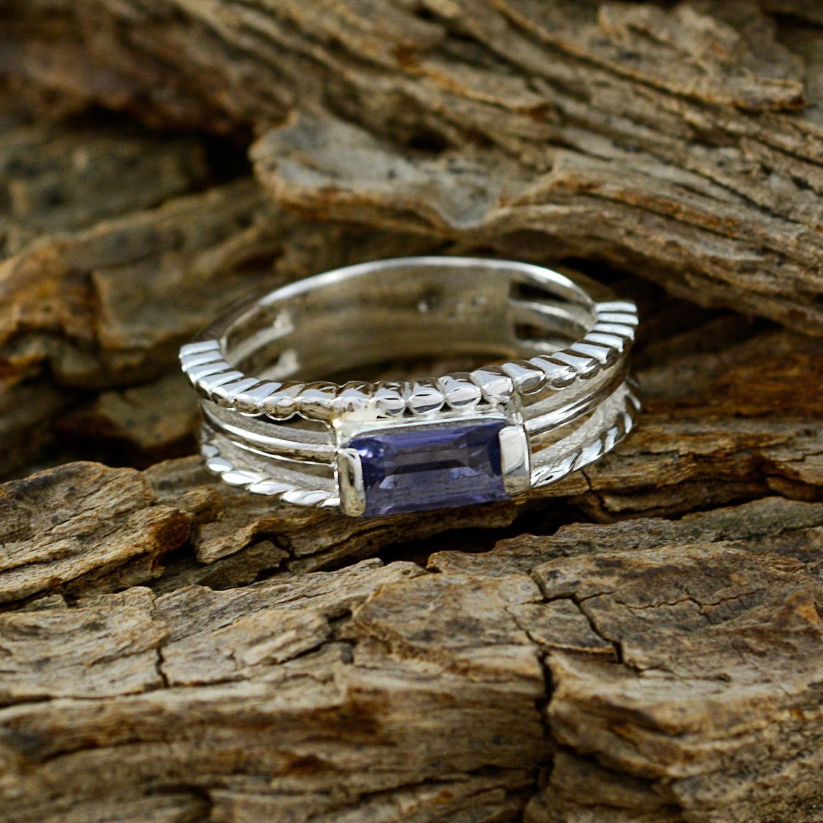 Iolite Solitaire German 92.5 Silver Blue Gemstones Tiny Twist Band Jewelry