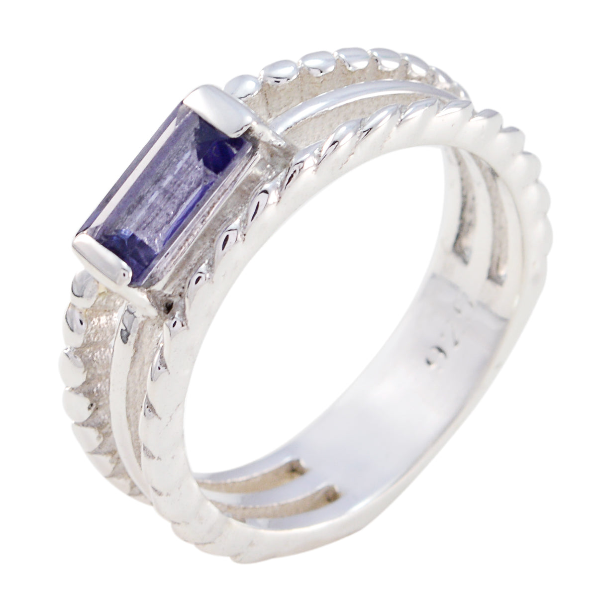 Iolite Solitaire German 92.5 Silver Blue Gemstones Tiny Twist Band Jewelry
