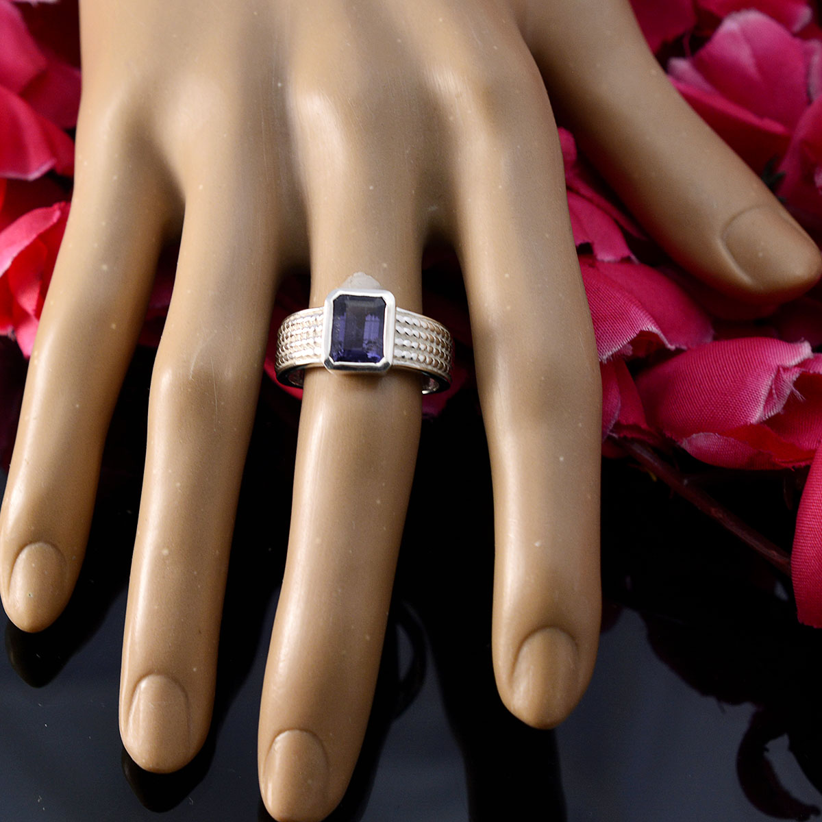 Iolite Solitaire Egyptian 925 Silver Blue Gemstone Mid weight Fairytale Ring Jewellery