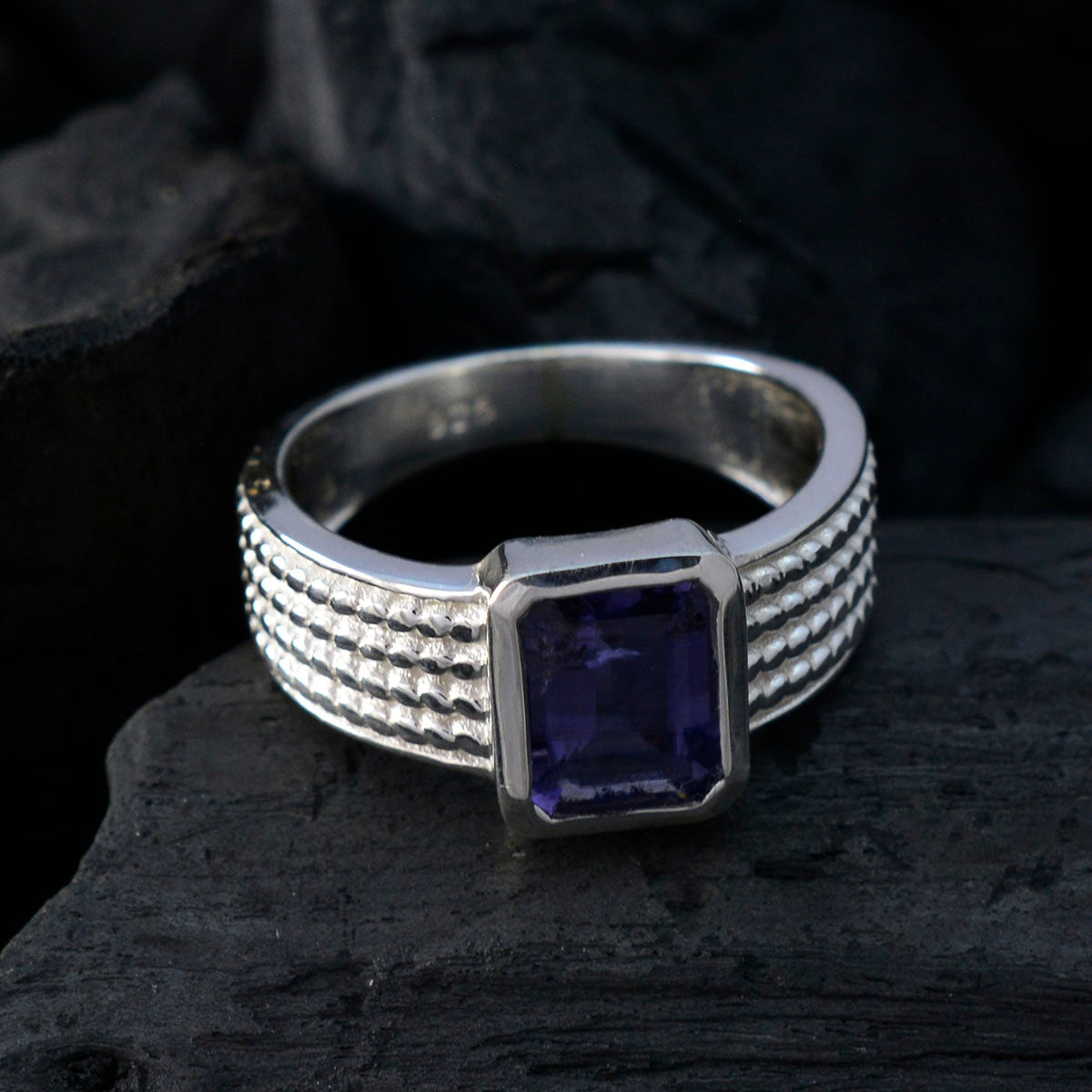 Iolite Solitaire Egyptian 925 Silver Blue Gemstone Mid weight Fairytale Ring Jewellery