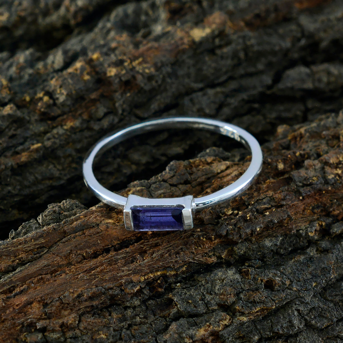 Iolite Solitaire American 925 Sterling Silver Blue Gems Elegant  Feminine Ring Jewelry