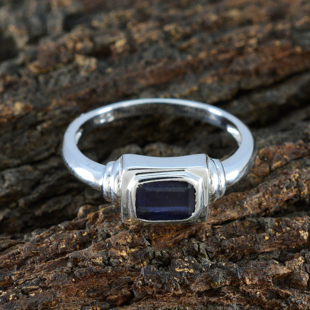 Iolite Solitaire Turkish Sterling Silver Blue Gemstone Whisper thin Trendy Ring Jewellery