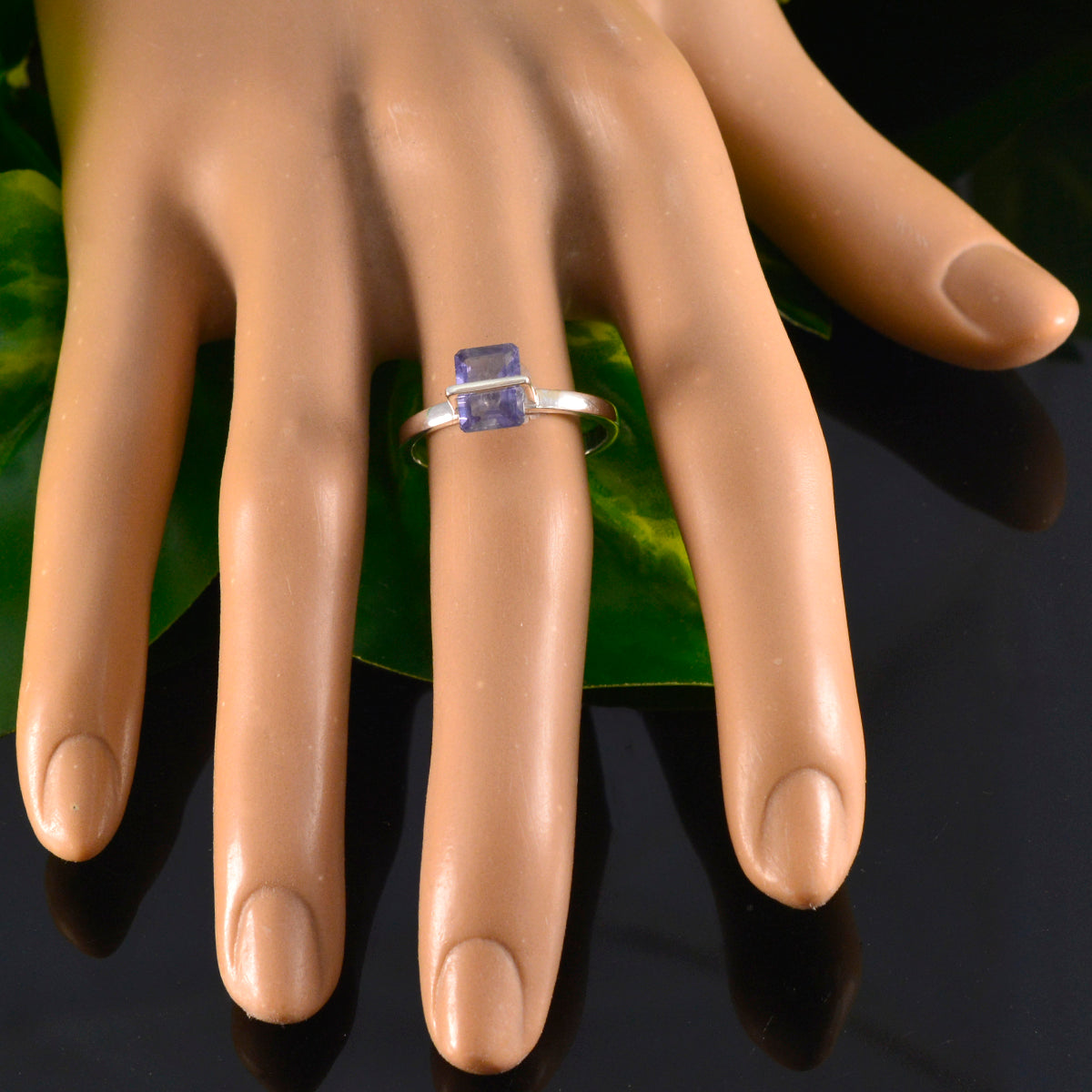 Iolite Solitaire American 925 Sterling Silver Blue Gemstone Dainty Trendy Ring Jewelry