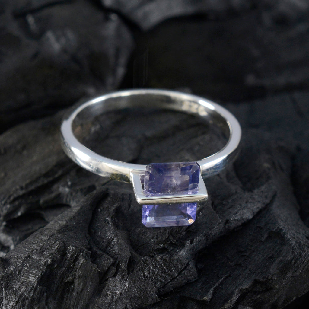 Iolite Solitaire American 925 Sterling Silver Blue Gemstone Dainty Trendy Ring Jewelry