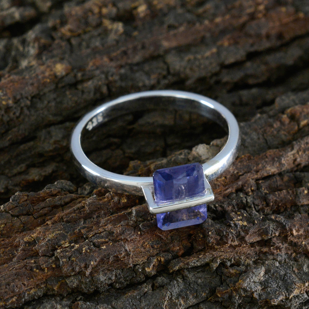 Iolite Solitaire American 925 Sterling Silver Blue Gemstone Dainty Trendy Ring Jewelry