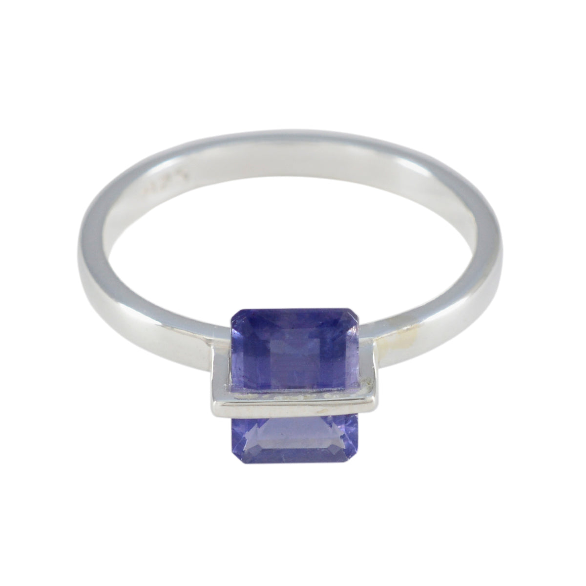 Iolite Solitaire American 925 Sterling Silver Blue Gemstone Dainty Trendy Ring Jewelry