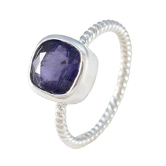 Iolite Solitaire American Sterling Silver Blue Gemstone Dainty Modern Ring Jewellery